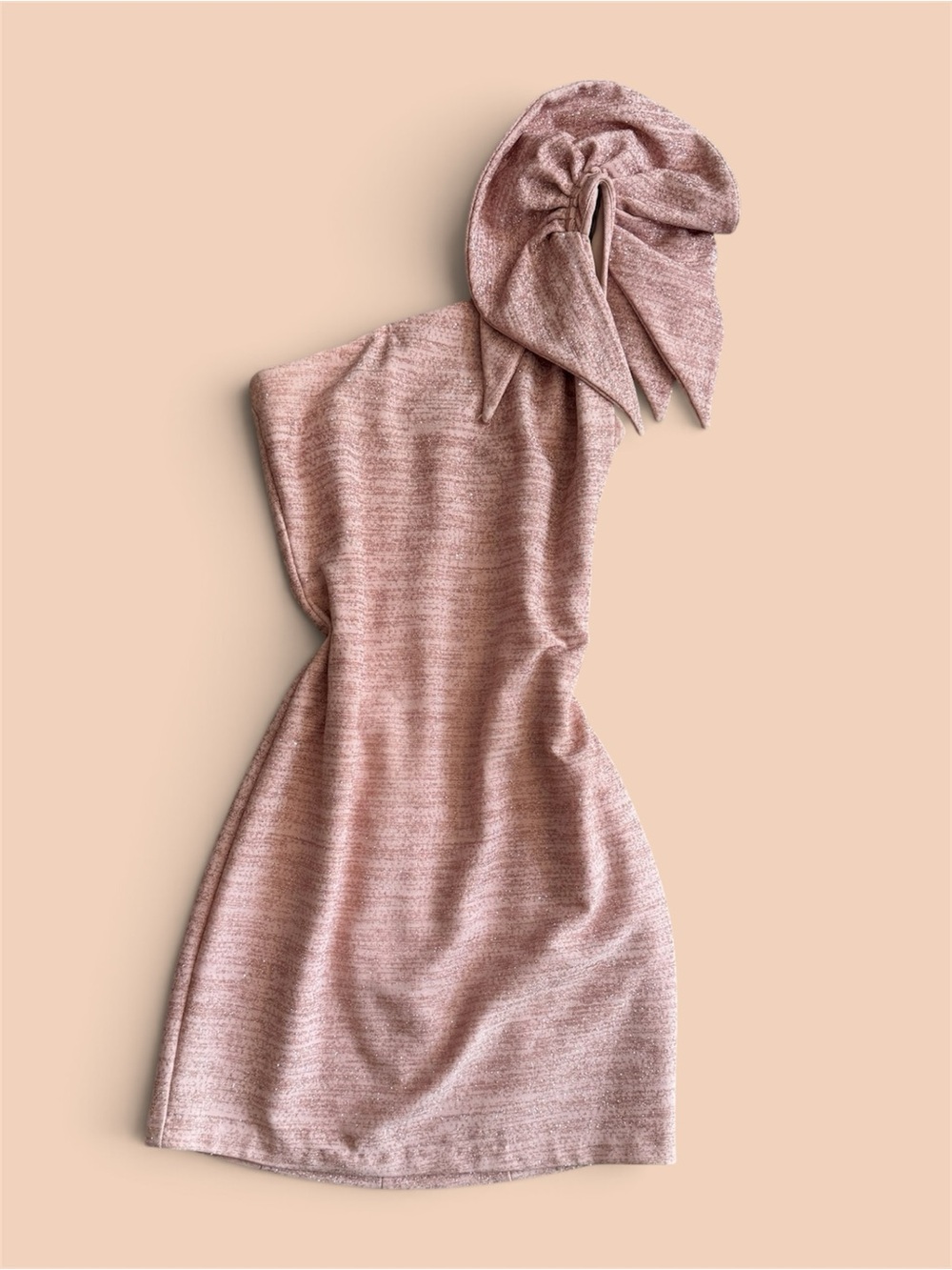 Betsy & Adam One-Shoulder Knit Dress in Dusty Rose with Headscarf